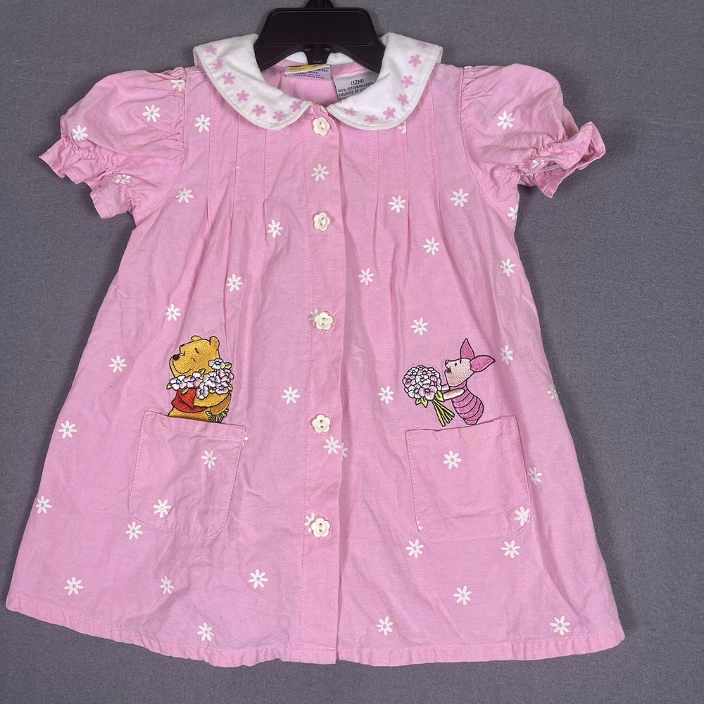 Pooh Dress Baby 12M Pink Vintage Winnie The Pooh Piglet Disney 90s Y2K